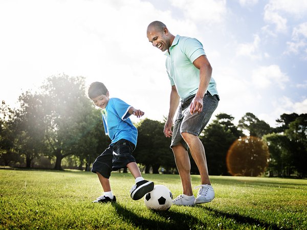 Family Father Son Togetherness Football Soccer Sport Concept